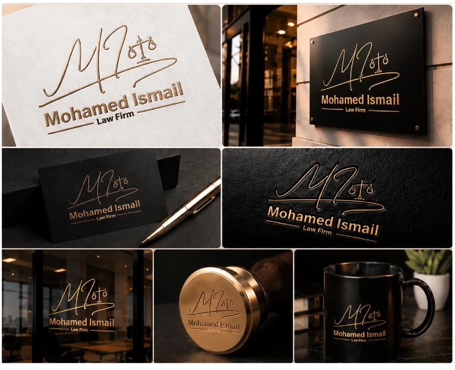 Brand identity mockups for a law firm