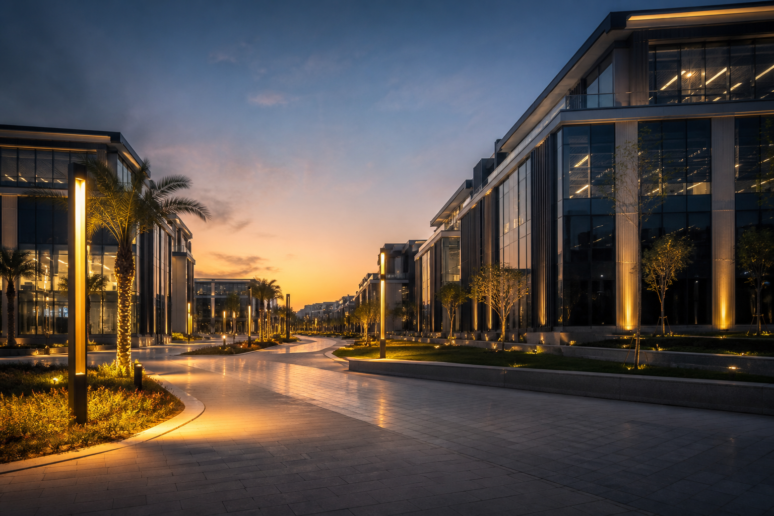 New Cairo architecture at dusk